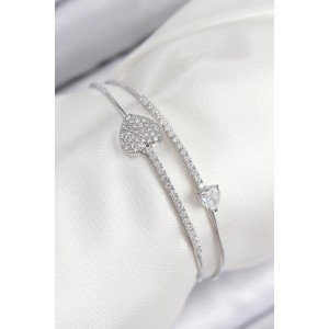 Brass Zircon Stone Heart Model Silver Color Women's Bracelet