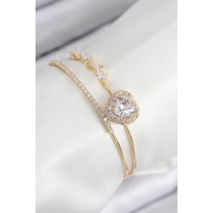 Brass Zircon Stone Heart Model Gold Color Women's Bracelet