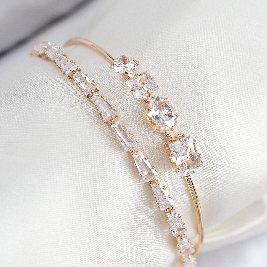 Brass Zircon Stone Waterway Model Gold Color Women s Bracelet