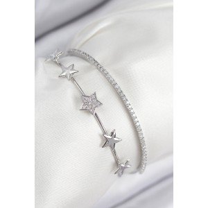 Brass Zircon Stone Star Model Silver Color Women's Bracelet