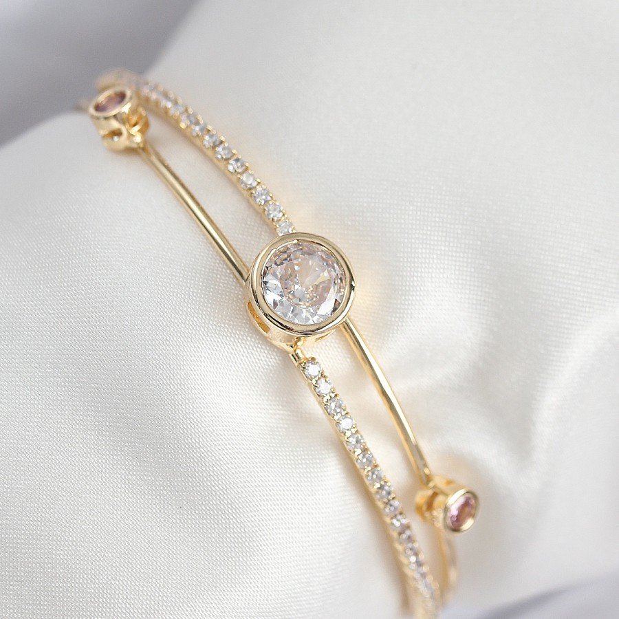 Brass Zircon Stone Diamond Model Gold Color Women s Bracelet