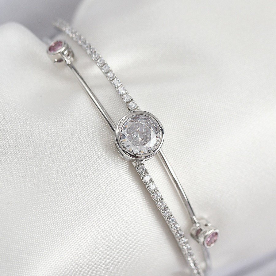 Brass Zircon Stone Diamond Model Silver Color Women s Bracelet