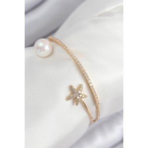 Brass Zircon Stone Star and Pearl Model Gold Color Women's Bracelet