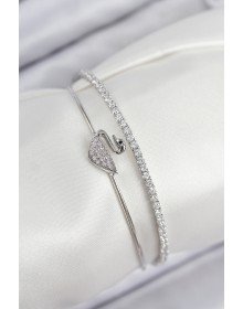Brass Zircon Stone Swan Model Silver Color Women's Bracelet
