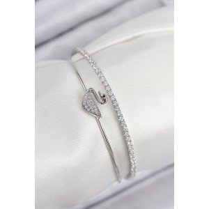 Brass Zircon Stone Swan Model Silver Color Women's Bracelet