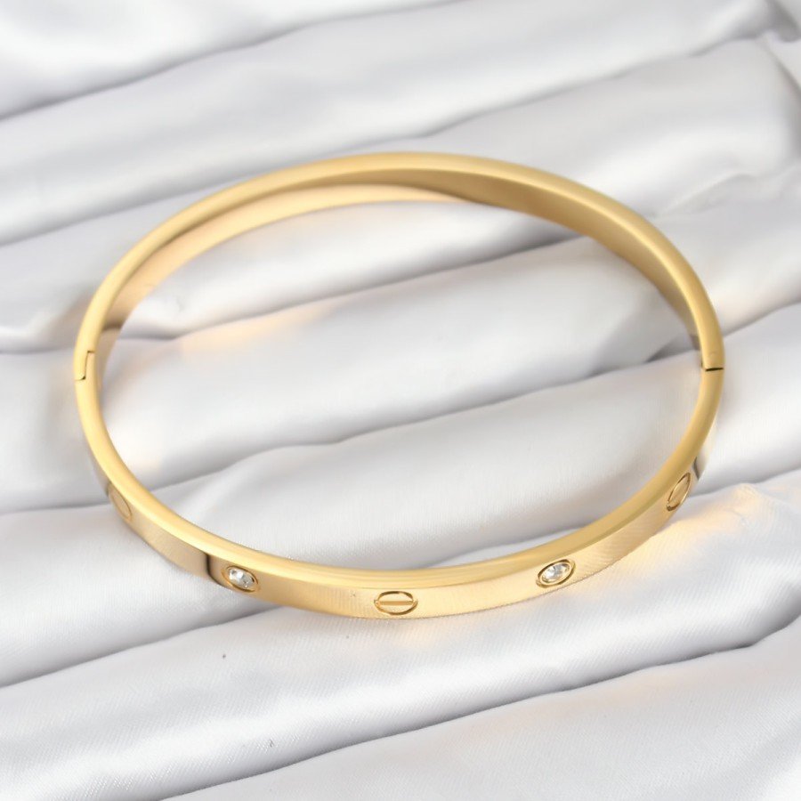 316L Steel Gold Color Zircon Stone 65 mm Women s Handcuff Bracelet