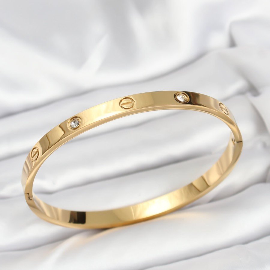 316L Steel Gold Color Zircon Stone 65 mm Women s Handcuff Bracelet