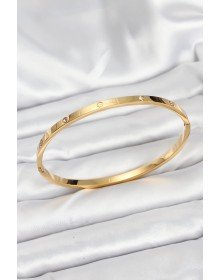 316L Steel Gold Color Zircon Stone 65 mm Thin Women's Handcuff Bracelet