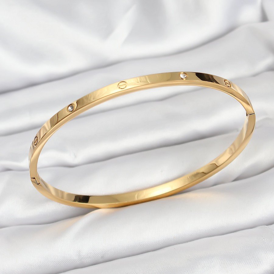 316L Steel Gold Color Zircon Stone 65 mm Thin Women s Handcuff Bracelet