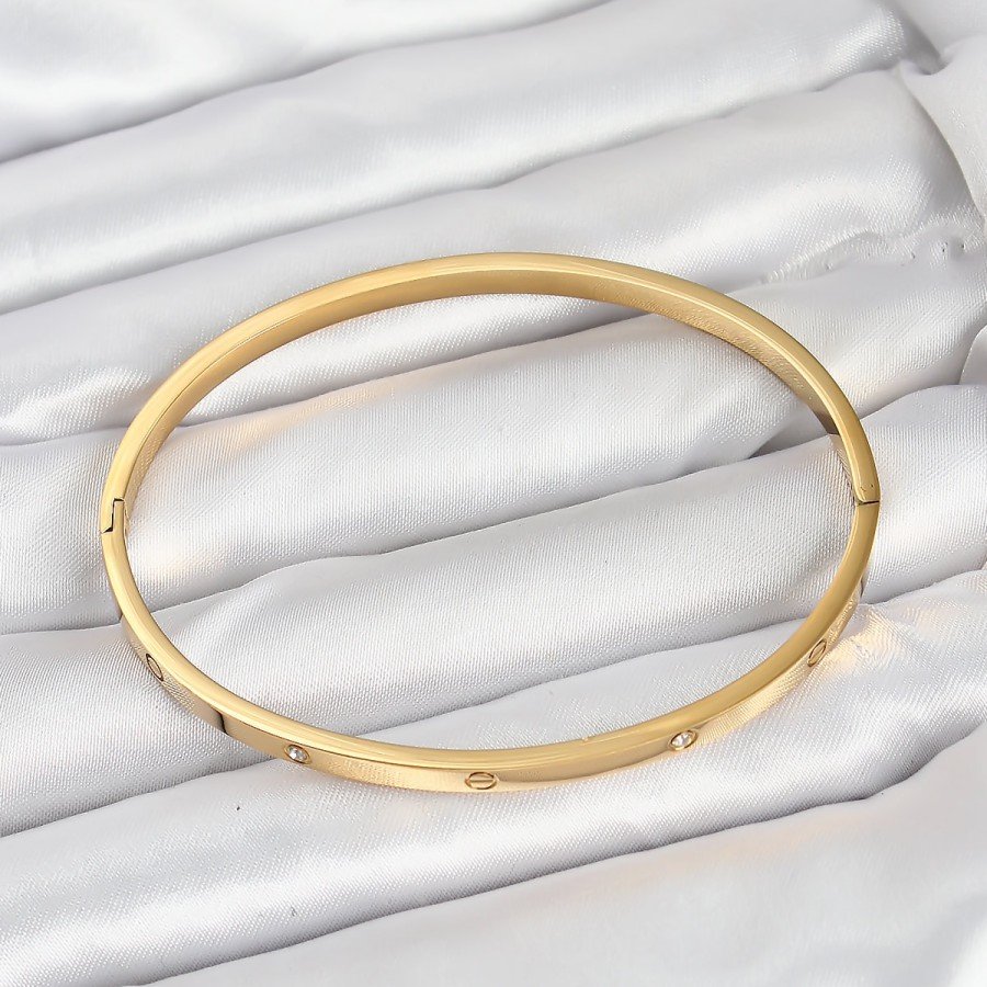 316L Steel Gold Color Zircon Stone 65 mm Thin Women s Handcuff Bracelet