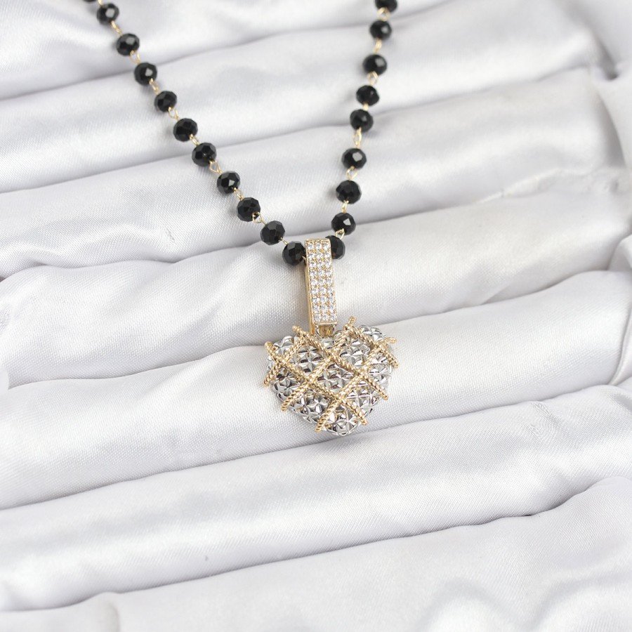 316L Steel Chain Crystal Beaded Heart Women s Necklace