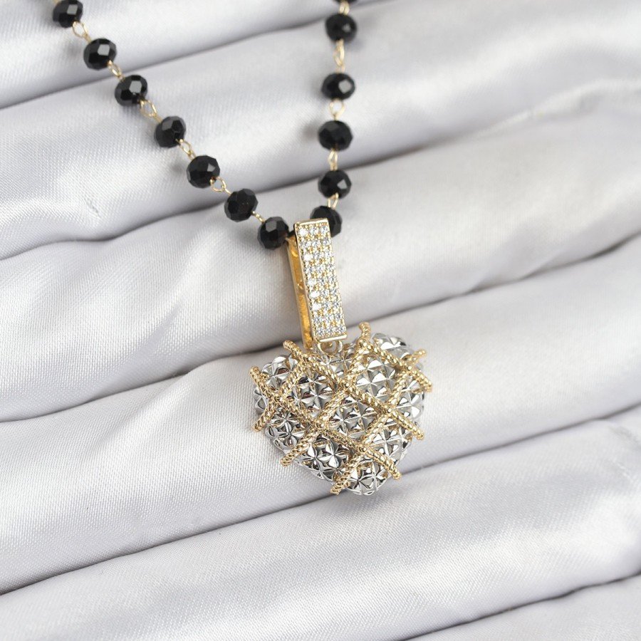 316L Steel Chain Crystal Beaded Heart Women s Necklace