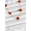 316L Steel Gold Color Chain Burgundy Clover Women s Necklace