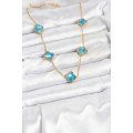 316L Steel Chain Gold Ice Blue Color Clover Necklace 316L Steel Chain Gold Ice Blue Color Clover Necklace