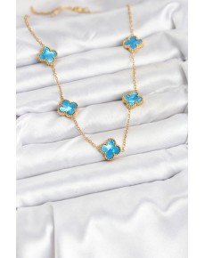 316L Steel Chain Gold Ice Blue Color Clover Necklace