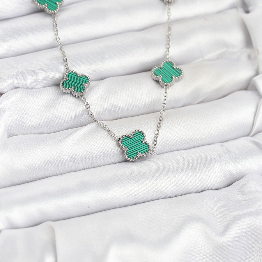 316L Steel Chain Silver Color Green Clover Women s Necklace