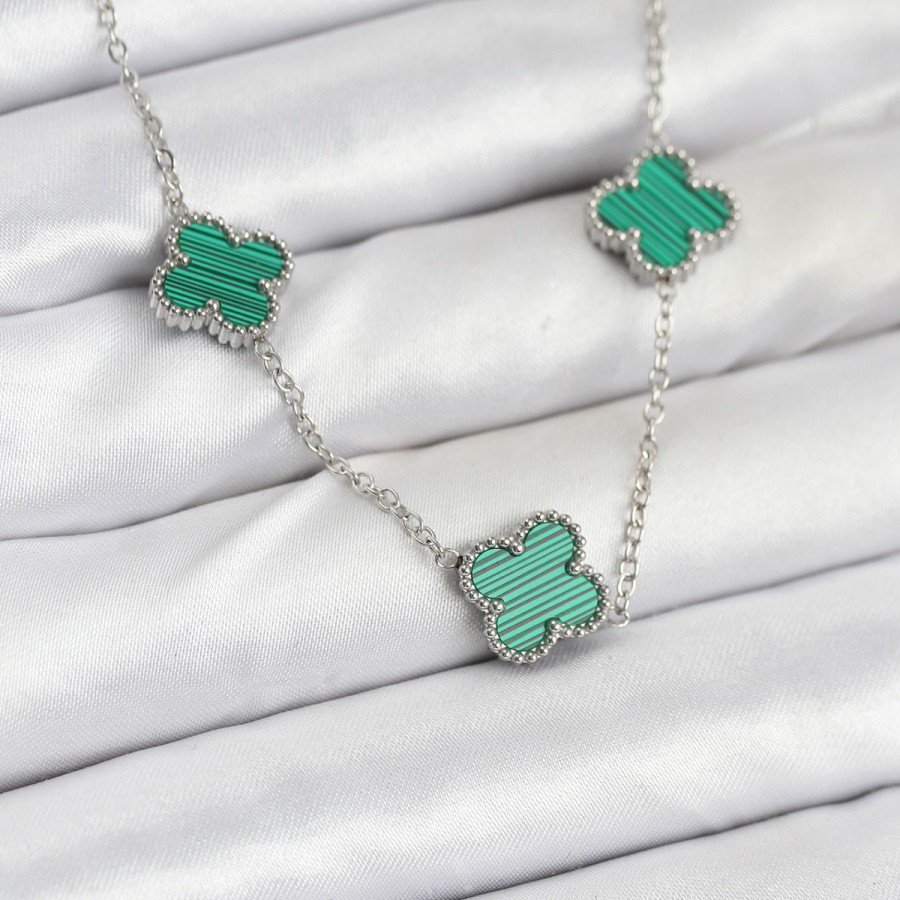 316L Steel Chain Silver Color Green Clover Women s Necklace