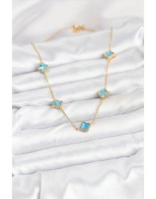 316L Steel Chain Gold Color Ice Blue Baby Boy Clover Women's Necklace