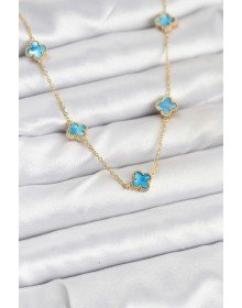 316L Steel Chain Gold Color Ice Blue Baby Boy Clover Women's Necklace