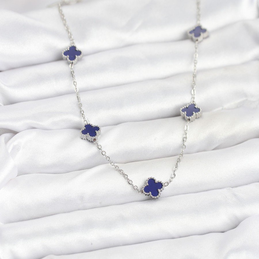 316L Steel Chain Silver Color Navy Blue Baby Boy Clover Women s Necklace 316L Steel Chain Silver Color Navy Blue Baby Boy Clover Women s Necklace