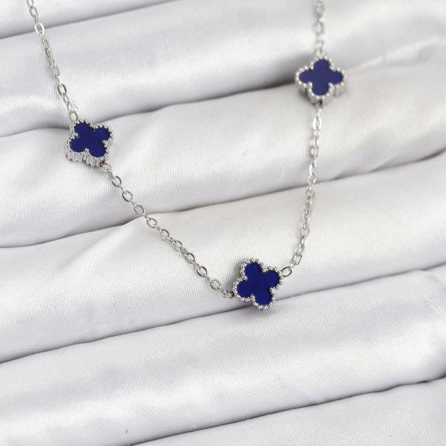 316L Steel Chain Silver Color Navy Blue Baby Boy Clover Women s Necklace 316L Steel Chain Silver Color Navy Blue Baby Boy Clover Women s Necklace