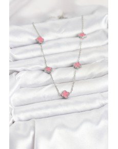 316L Steel Chain Silver Color Pink Baby Boy Clover Women's Necklace
