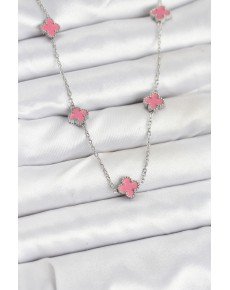 316L Steel Chain Silver Color Pink Baby Boy Clover Women's Necklace
