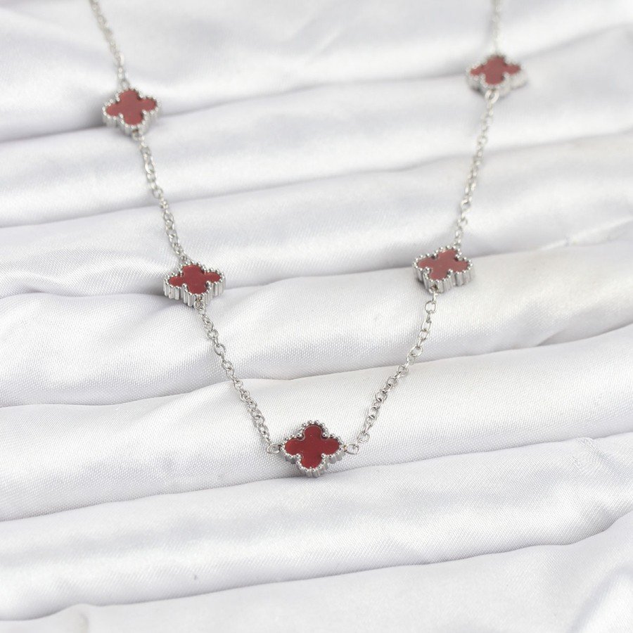 316L Steel Chain Silver Color Burgundy Baby Boy Clover Women s Necklace