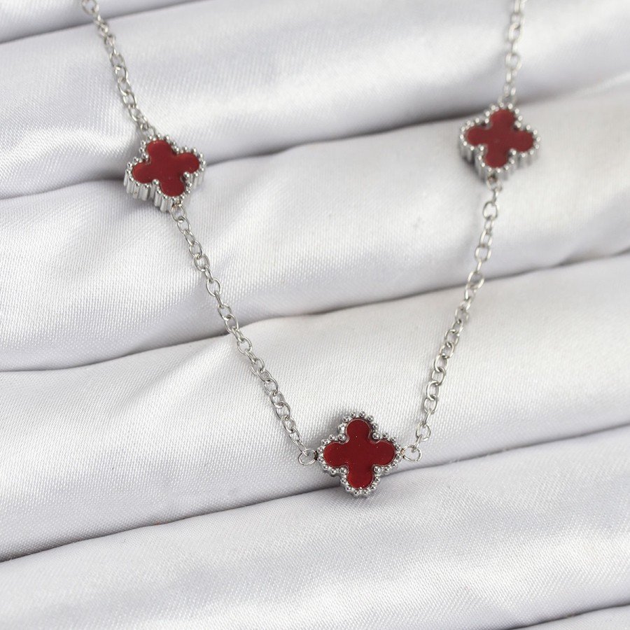 316L Steel Chain Silver Color Burgundy Baby Boy Clover Women s Necklace