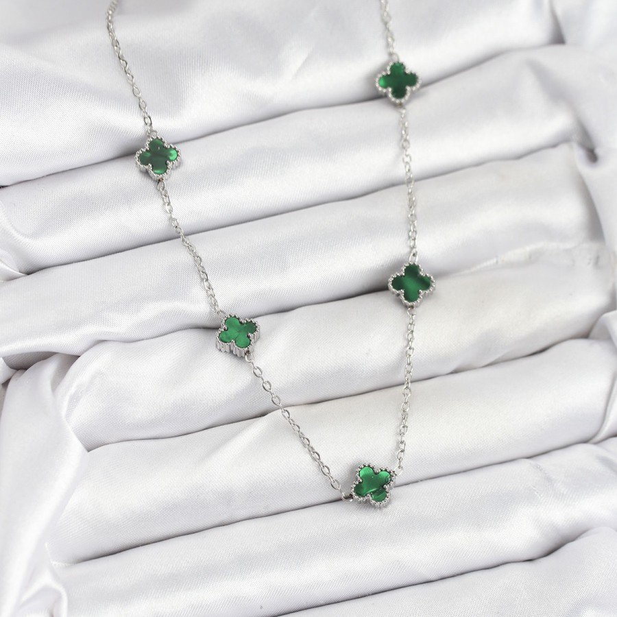 316L Steel Chain Silver Color Green Baby Boy Clover Women s Necklace 316L Steel Chain Silver Color Green Baby Boy Clover Women s Necklace