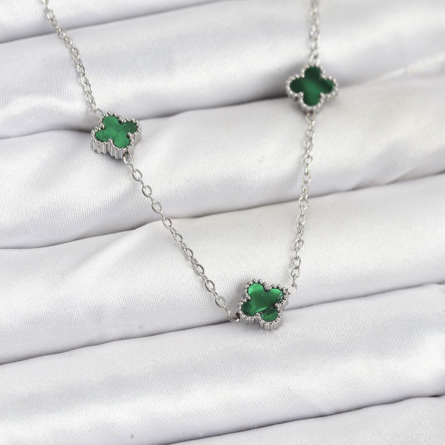 316L Steel Chain Silver Color Green Baby Boy Clover Women s Necklace 316L Steel Chain Silver Color Green Baby Boy Clover Women s Necklace