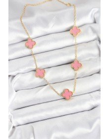 316L Steel Chain Gold Pink Color Clover Women's Necklace