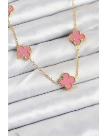 316L Steel Chain Gold Pink Color Clover Women's Necklace