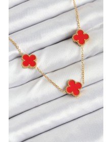 316L Steel Chain Gold Red Color Clover Women's Necklace