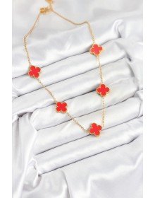 316L Steel Chain Gold Red Color Clover Women's Necklace