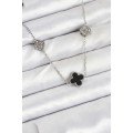 316L Steel Chain Silver Color Black and Zircon Stone Clover Women s Necklace 316L Steel Chain Silver Color Black and Zircon Stone Clover Women s Necklace