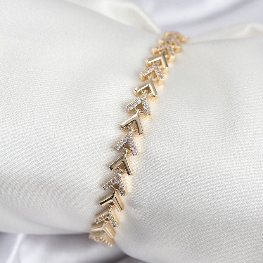 Brass VIP Series Gold Zircon Stone Herringbone Model Women s Bracelet