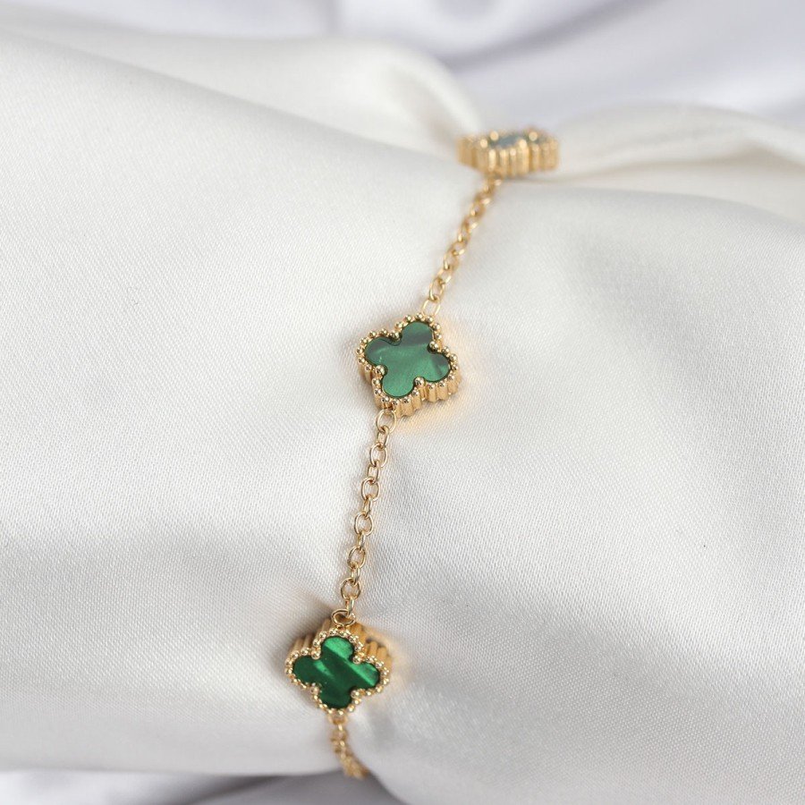 316L Steel Gold Color Green Baby Boy Clover Women s Bracelet