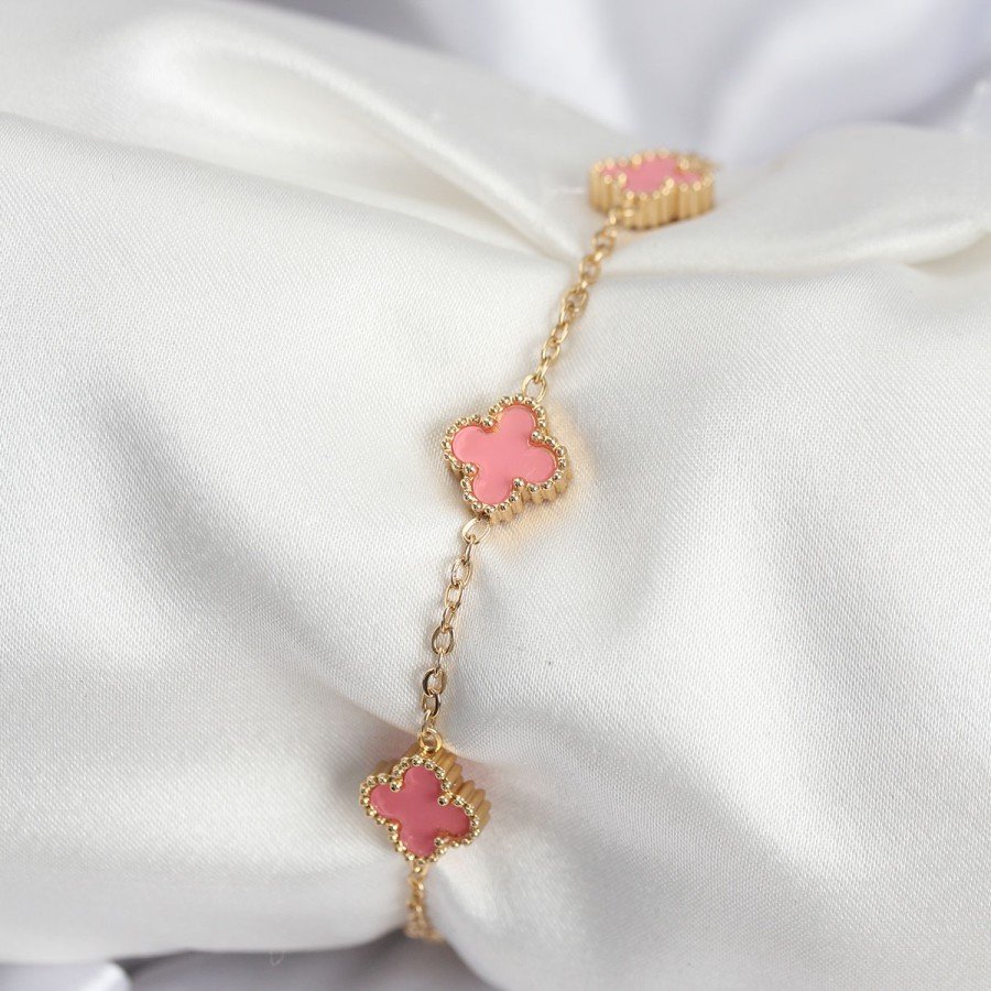 316L Steel Gold Color Pink Baby Boy Clover Women s Bracelet