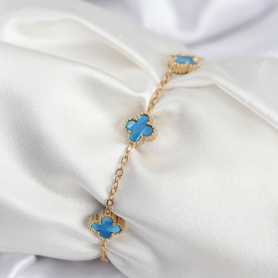 316L Steel Gold Color Ice Blue Baby Boy Clover Women s Bracelet