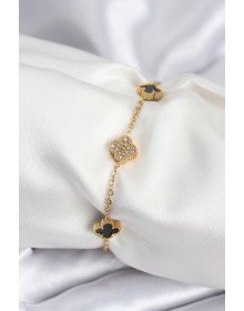 316L Steel Gold Color Black and Zircon Stone Baby Boy Clover Women's Bracelet
