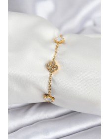 316L Steel Gold Color White and Zircon Stone Baby Boy Clover Women's Bracelet