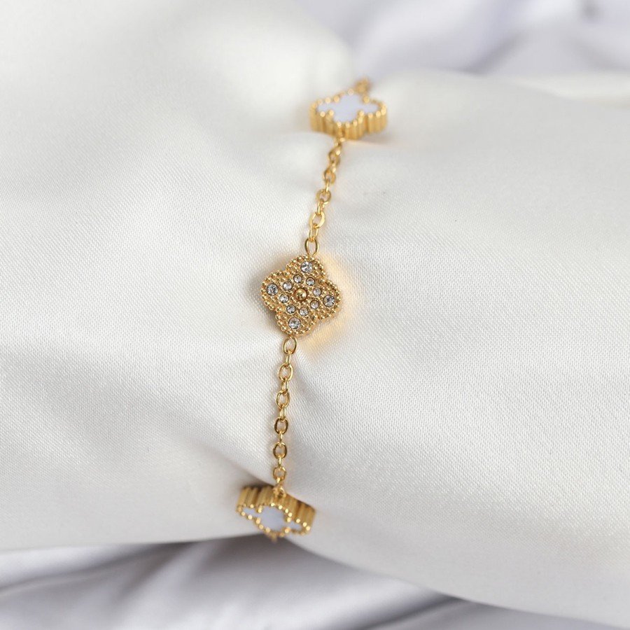 316L Steel Gold Color White and Zircon Stone Baby Boy Clover Women s Bracelet 316L Steel Gold Color White and Zircon Stone Baby Boy Clover Women s Bracelet