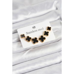 316L Steel Gold Black Color 3 Size Clover Earring Set 316L Steel Gold Black Color 3 Size Clover Earring Set