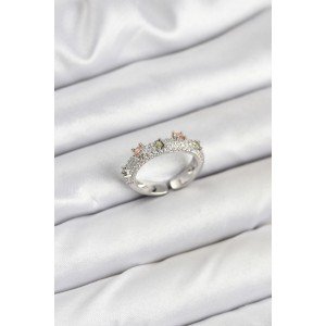 Brass Silver Color Zircon Stone Vintage Women's Ring