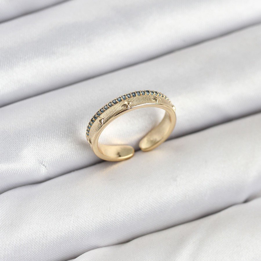 Brass Gold Color Rowed Zircon Stone Pole Star Model Women s Ring