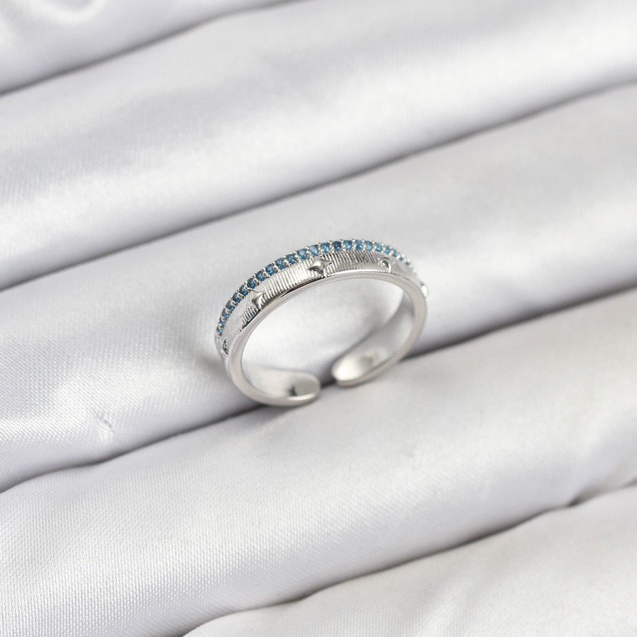 Brass Silver Color Rowed Zircon Stone Polar Star Model Women s Ring