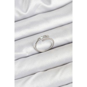 Brass Silver Color Heart Detailed Zircon Stone Women's Ring Brass Silver Color Heart Detailed Zircon Stone Women's Ring