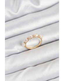 Brass Gold Color Rowed Pearl Women's Ring