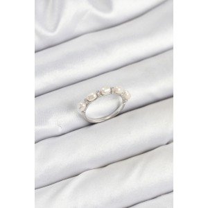 Brass Silver Color Sequined Pearl Women's Ring Brass Silver Color Sequined Pearl Women's Ring